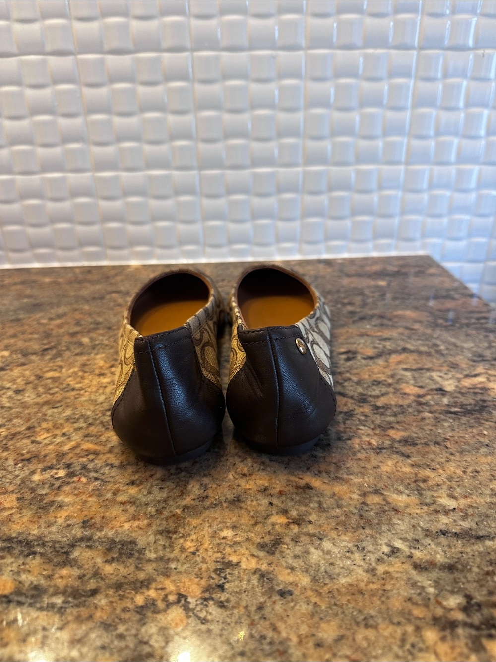 Coach Signature Canvas Ballet Flats with Dark Brown Leather Cap - Picture 4 of 5